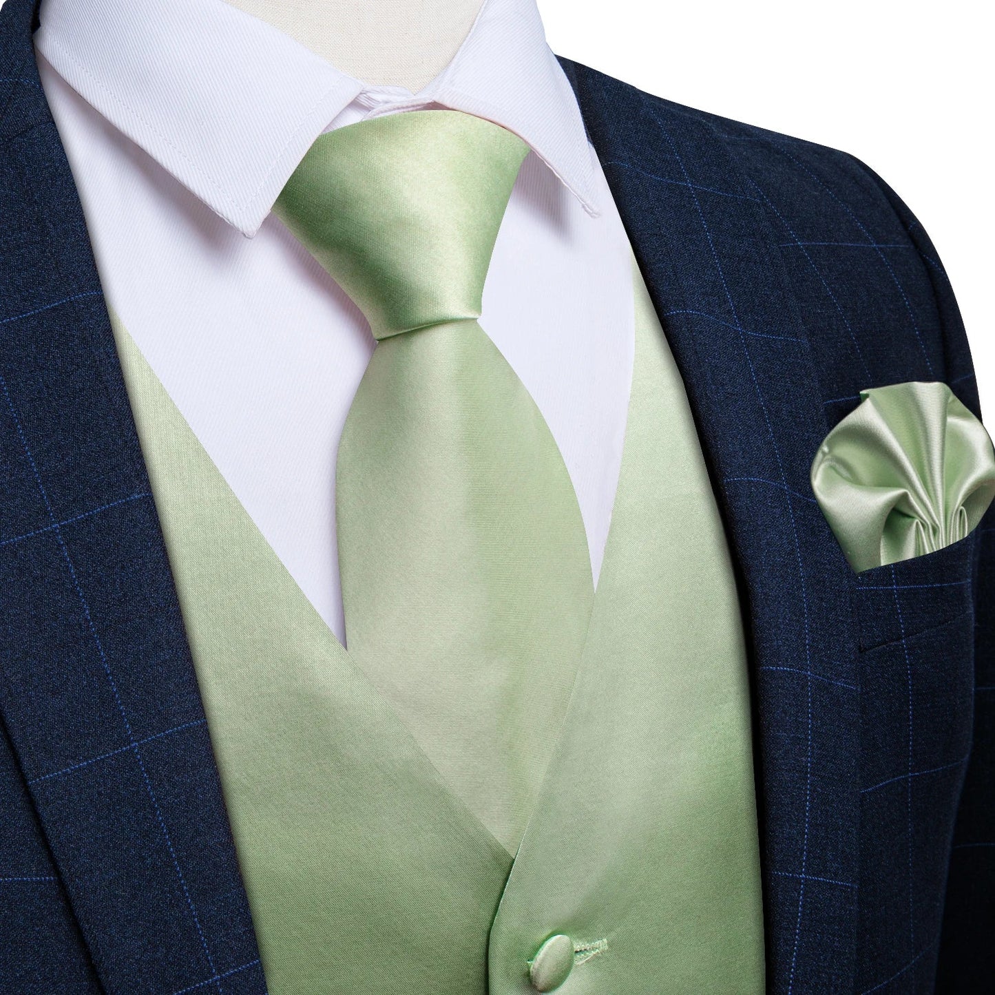 Wedding Party Green Men's Vest Shirt Accessories Fashion chaleco hombre for Man Four Seasons Wear Wholesale Necktie Handkerchief
