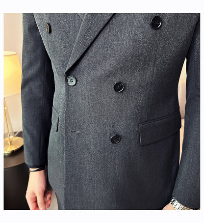 M-7XL Blazer Vest Pants High -end Brand Gray Black Men's Casual Business Double -breasted Suit Groom's Wedding Slim Men's Suit