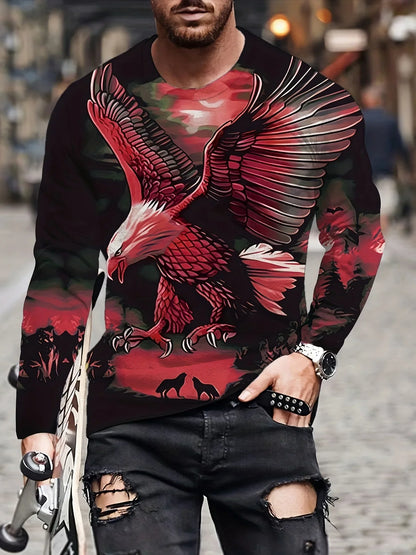 Fashion Eagle 3D Digital Printing Men's Casual Comfortable Long Sleeve T Shirt Fall Men's Patterned Clothing Tops Men's Gifts