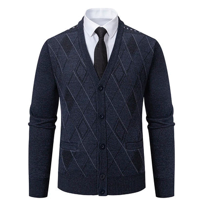 Men Plaid Cardigan V-neck Fleece Sweater Men's  Autumn Clothing Classic Cardigans Jacket Button Mens Knitting Outwear