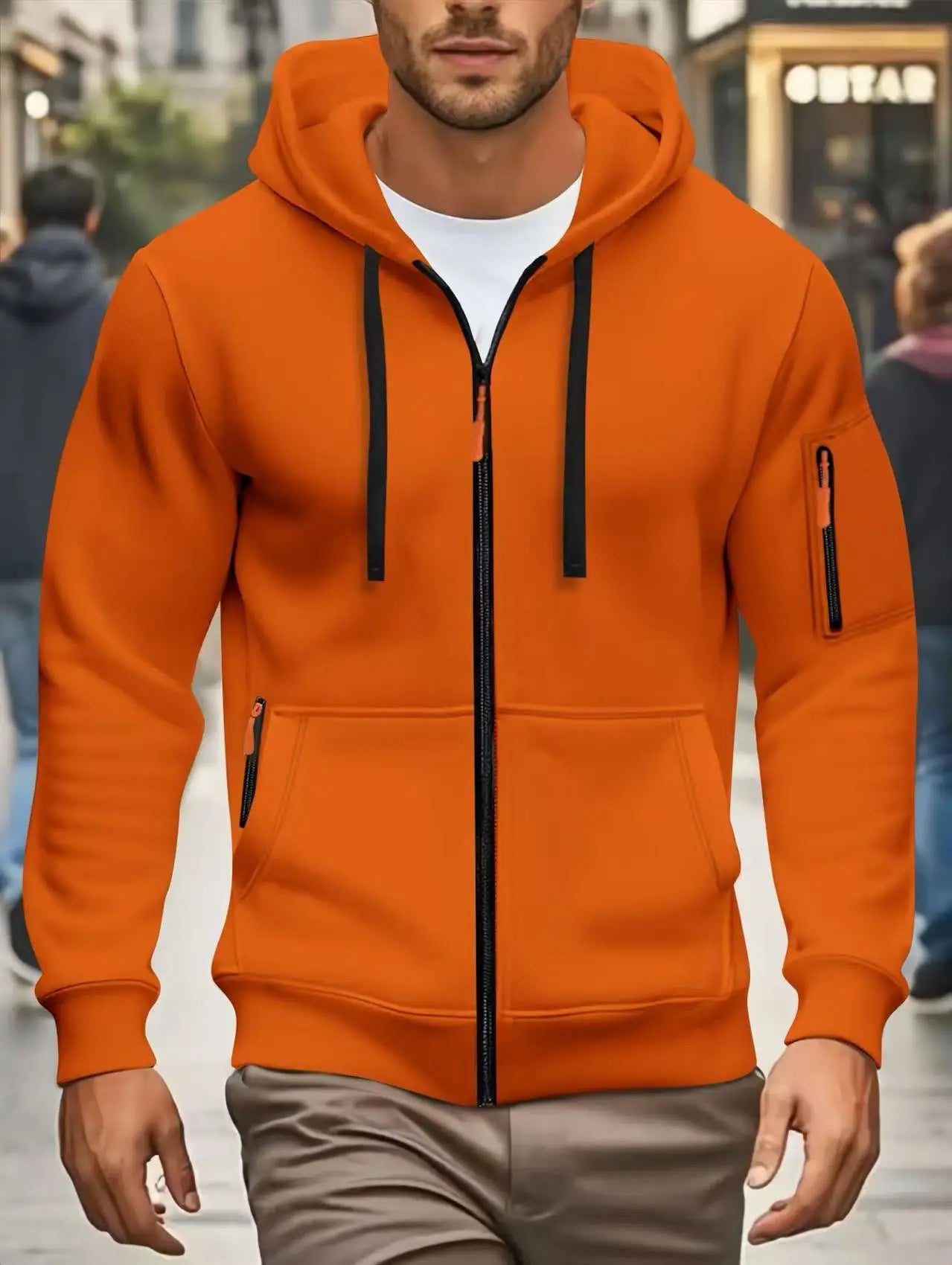 Men's Autumn Winter Sports Zipper Hoodie with Kangaroo Pocket Breathable Casual Wear for Running Hiking Outing Dating Gym