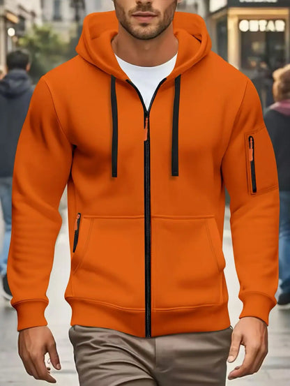 Men's Autumn Winter Sports Zipper Hoodie with Kangaroo Pocket Breathable Casual Wear for Running Hiking Outing Dating Gym