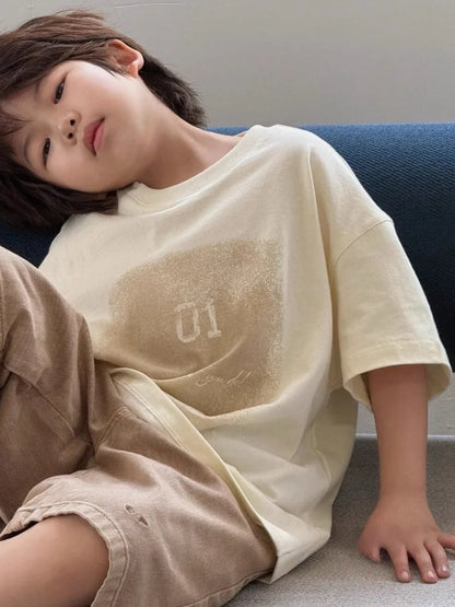 2026 Summer Korean Designer Kids' Unisex Short Sleeve T Shirt Trendy Boys Girls Summer Apparel Soft Cotton Blend Size 110-170cm