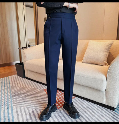 High Quality Men's Suit Pant Solid Color England Style Slim Fit Casual High Waist Trousers Men Spring Autumn Fashion Suit Pants