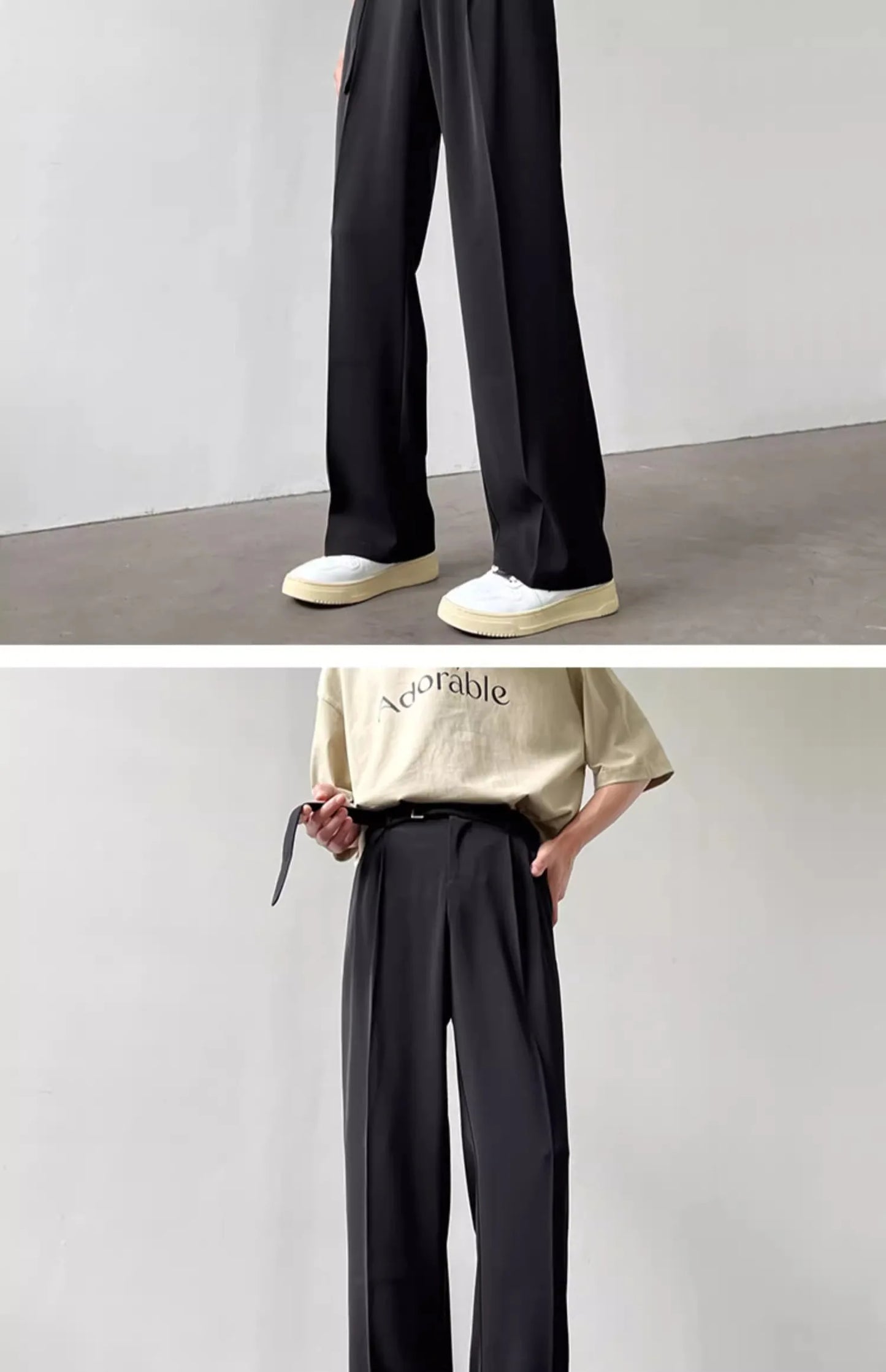 Retro High-end Belt Design Straight-down Trousers Men's Trendy Brand Loose Wide-leg Casual Pants Original Luxury Brands Jeans