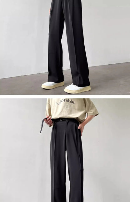 Retro High-end Belt Design Straight-down Trousers Men's Trendy Brand Loose Wide-leg Casual Pants Original Luxury Brands Jeans