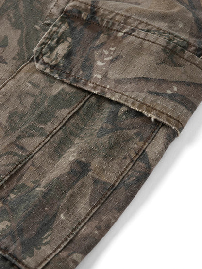 2026 Summer New Distressed Camouflage Shorts Men Loose Baggy Cargo Pants 270gsm Cotton Washed Frayed Hem Tactical Shorts