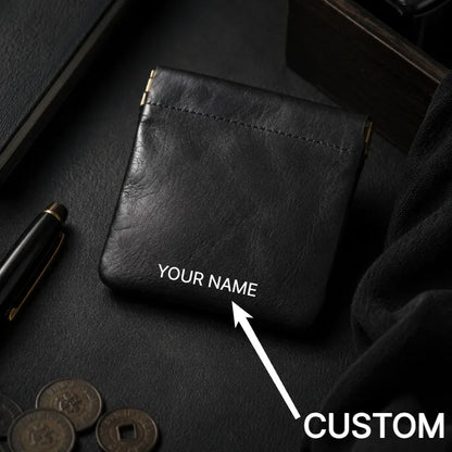 Full Grain Leather Vintage Organizer Bag Vegetable Tanned Cosmetic Pouch Magnetic Closure Coin Purse Custom Engraving