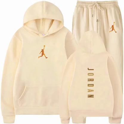 Men's pullovers for autumn and winter, solid-color hoodie + stretch waist jogging pants two-piece set, fashionable outdoor casua