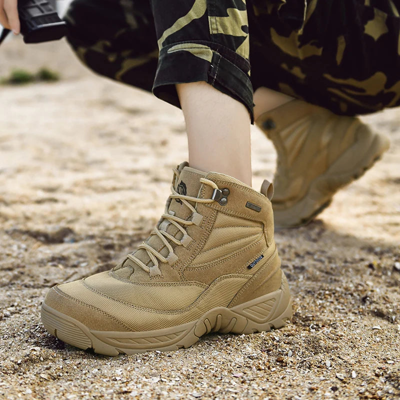 Summer Fashion Men Boots Outdoor Leather Boots Breathable Combat Boots Plus Size 46 Desert Boots Walk Shoes Autumn