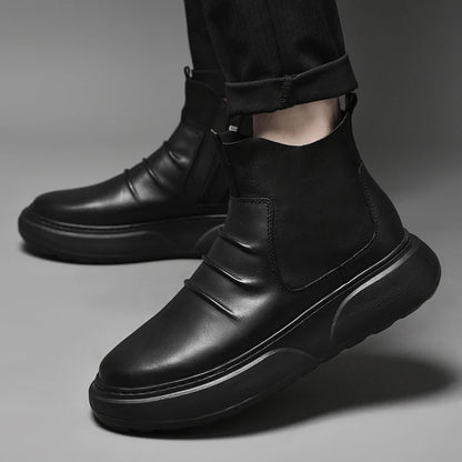 Luxury Brand Male Slip on Chelsea Boots Genuine Leather Mens Warm Winter Shoes High Quality Ankle Boots Men Handmade Snow Boots