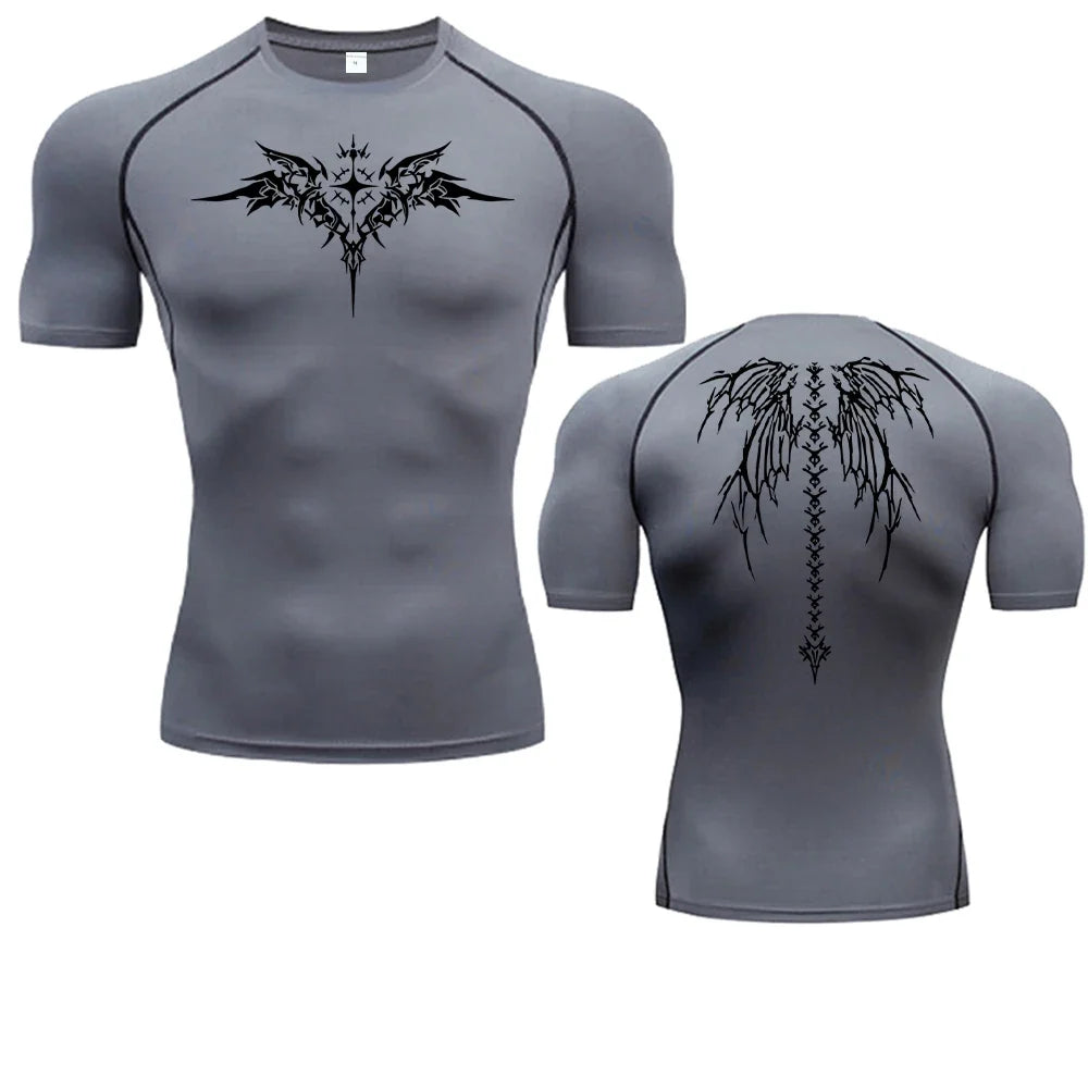 Men's Compression Shirt Anime Print Gym Sport Quick Dry Gym TShirts Fitness Athletic Undershirts Elasticity Tops Tee Summer Male