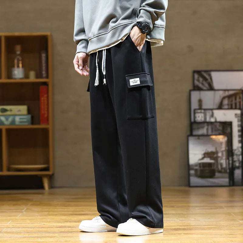 Korean Autumn Big Size Sweatpant Men Loose Baggy Sport Jogging Trouser Male Casual Work Sweat Pants Large Plus Jogger Grey Black