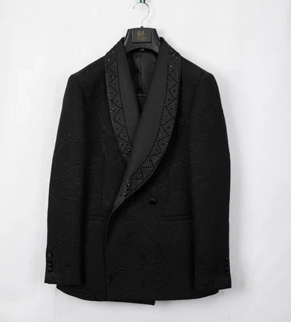 2025 High End Light Luxury Jacquard Hot Diamond Green Fruit Collar Wedding Suits for Men,Black/white Mens Evening Dress 2 Piece