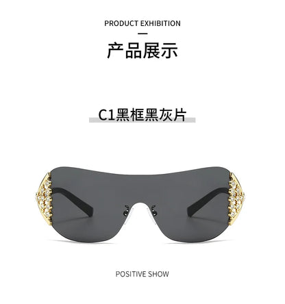 2025 New Ins Diamond Sunglasses Women One-piece Lenses Fan-shaped Sun Glasses Ladies Y2K Trendy Rimless Alloy Legs Punk UV400