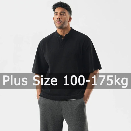 Henley Shirt Men Plus Size T-shirt 6XL 7XL 110-175kg Henley Neck Short Sleeve Polo Shirt Loose Oversized Big Size Men Clothing