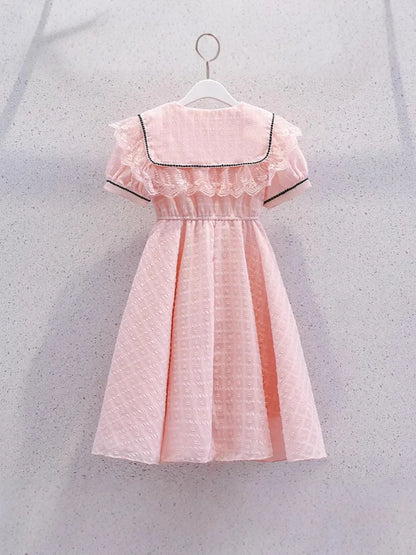 2026 New Summer Dresses Kid Baby Princess Lace Girls Teenager A-LINE STRIPED Chiffon Mid Long Layered Dress 4 8 10 12 14 Years