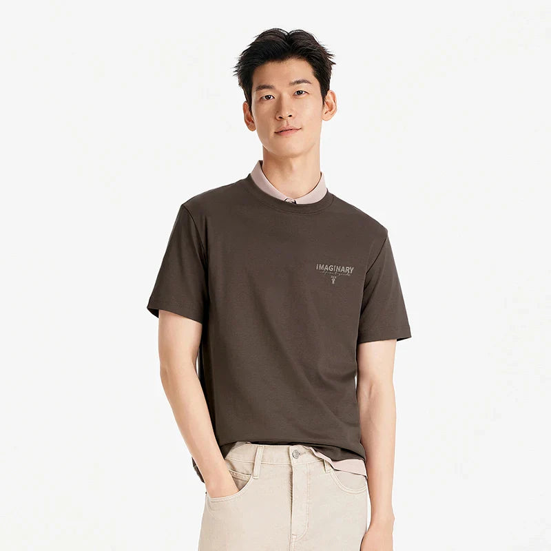 Men Tshirt Soft Print Letter Embroidered Crew Neck 2026 Summer Casual Style Comfortable Fashion Breathable All Match Top