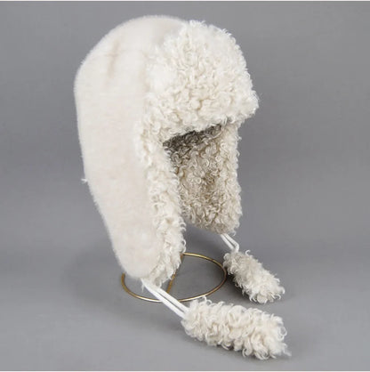 Real Fur Wool Hat Unisex New Winter Warm Bomber Russian Ushanka Hats With Ear Flaps Cow Leather Thick Snow Earflaps Baseball Cap