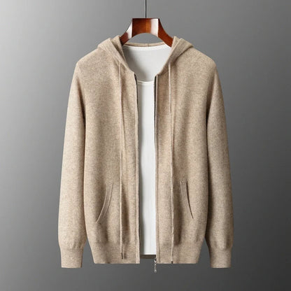 2025 New Men Knitted Plane Hooded Cardigan Cashmere Sweater Zipper Design Pocket Decoration High quality Thick Warmth Hoodie