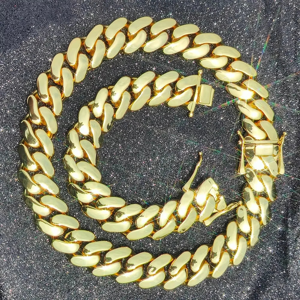 Fashion 22MM Width Miami Brass Cuban Link Chain Hip Hop Jewelry For Men Exaggeration Thick And Heavy Necklace