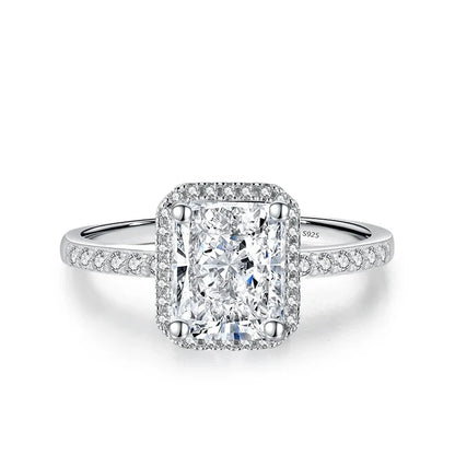 1ct 2ct Moissanite Ring for Women Emerald Radiant Cut Lab Diamond Rings Sterling Silver 925 with Gold Plated Wedding Band