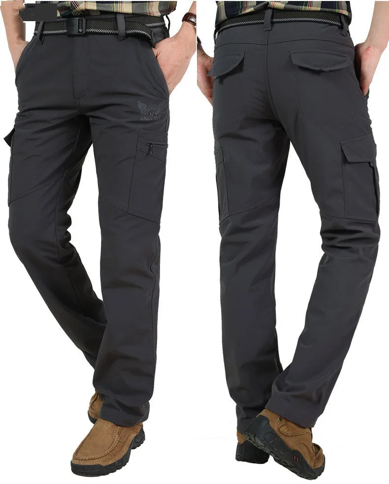 Thick Warm Cargo Stretch Pants Men Autumn Winter Hunting SoftShell Casual Fleece Pants Tactical Trousers  Waterproof Pants Men