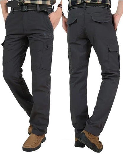 Thick Warm Cargo Stretch Pants Men Autumn Winter Hunting SoftShell Casual Fleece Pants Tactical Trousers  Waterproof Pants Men