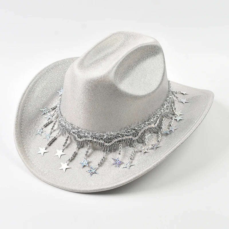 Women Sequin Fedora Hat With Rhinestone Ribbons Fashion Festival Party Wedding Dress Hats Cowgirl Jazz Cap