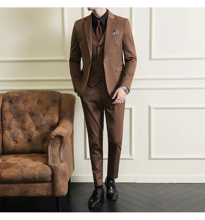 S-7XL Jacket Vest Pants Luxury Elasticity Boutique Fashion Men's Solid Color Casual Business Suit 3-piece Sets Groom Wedding