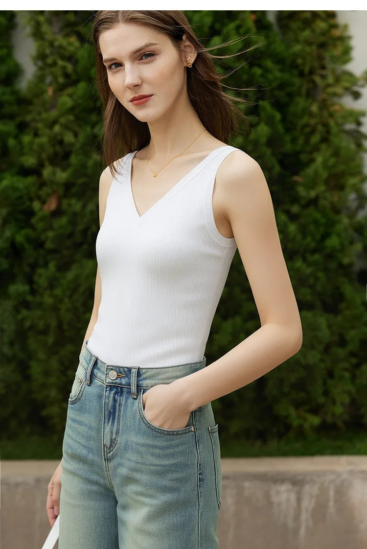 Women Tank Top 2026 Summer Basic Knit Sleeveless V-Neck Ribbed Vest Casual Clothes Versatile Layer Woman Crop Top 12641107