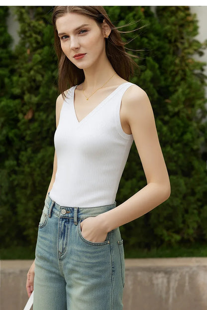 Women Tank Top 2026 Summer Basic Knit Sleeveless V-Neck Ribbed Vest Casual Clothes Versatile Layer Woman Crop Top 12641107