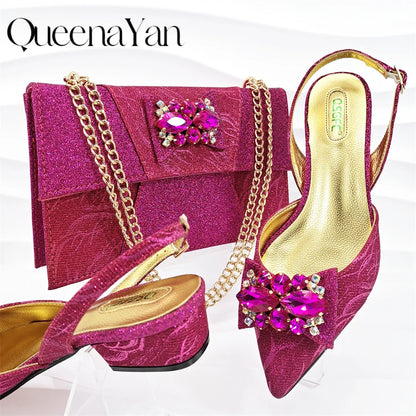 Banquet  Women's Shoes And Bag Light and Comfortable Shoes Rhinestones Embellished with The Same Fine Handbag Low Heel Shoes