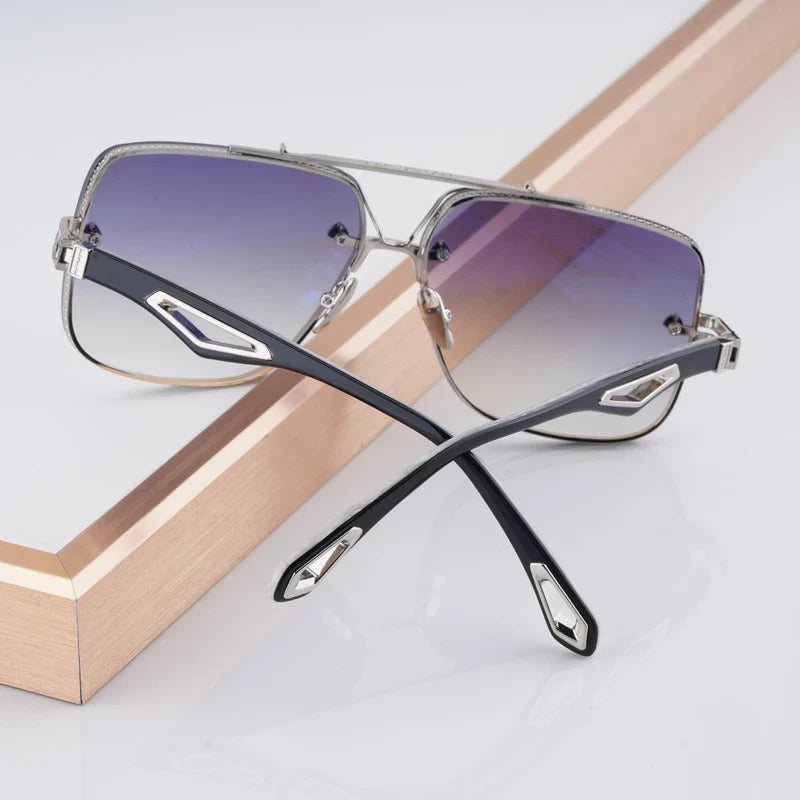 Luxury Me's Sunglasses Large Square Women Alloy Acetate Double Bridges Handmade in Germany High Quality Gafas UV400 THE KING  II