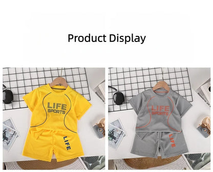 Boys Breathable Sportswear Set Summer 1-8Y Children 2pcs Clothes Printed T-shirt and Shorts for Running Kids Sports suit
