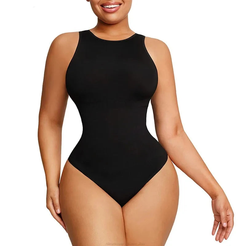 New Seamless Crew Neck Body Sculpting Shaper Women's Sleeveless Tummy Control Bodysuit Shapewear Racerback Tank Tops Thong Snap