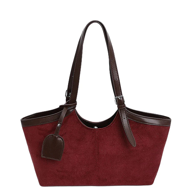 2026 Autumn Retro Suede Shoulder Bags for Women Faux Patchwork PU Underarm Armpit Bag Work Travel Casual Street Designer Handbag