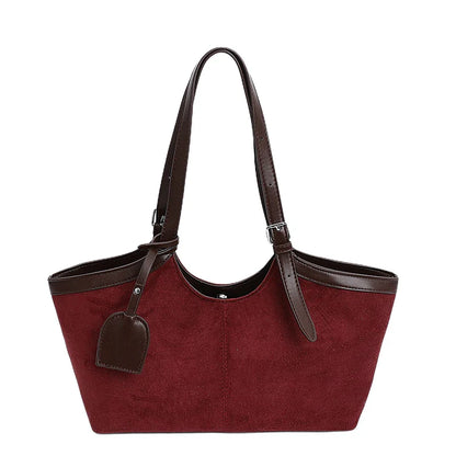 2026 Autumn Retro Suede Shoulder Bags for Women Faux Patchwork PU Underarm Armpit Bag Work Travel Casual Street Designer Handbag