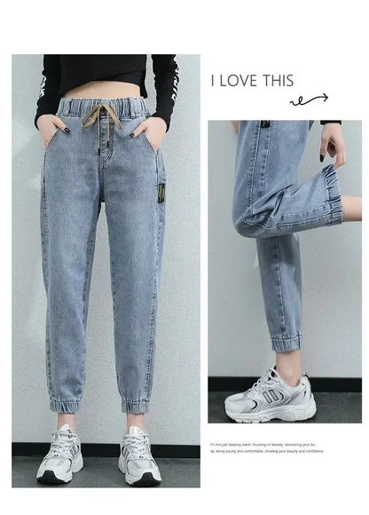 Cargo Jeans Women 2024 Spring and Autumn Korean Version of High Waist Pants Loose Slimming Straight Leg Bundle Haren Pants Tide