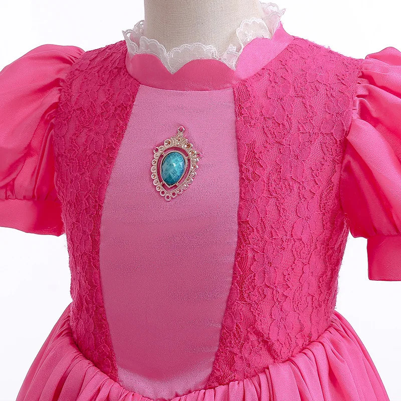 Princess Peach Style Dress Up Costume Set for Little Girls Birthday Carnival Party Role Play Outfit Kids 2-8Y Birthday Gifts