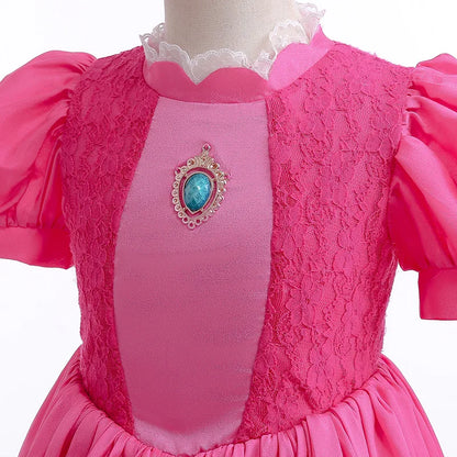 Princess Peach Style Dress Up Costume Set for Little Girls Birthday Carnival Party Role Play Outfit Kids 2-8Y Birthday Gifts