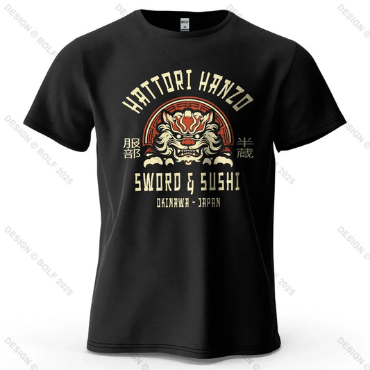 Samurai Warrior Printed Men's T-Shirt 100% Cotton Oversized Cultural Art Graphic Tees for Women Tops Tees Casual Streetwear