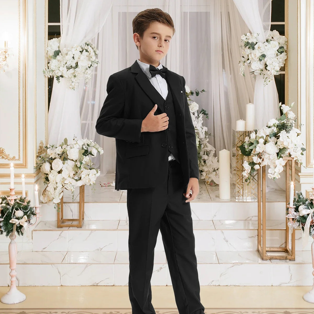 Suit for Kids Boys Easter Outfit Church Party Blazer Wedding Ceremony Flower Piano Performance Birthday Gift Clothes Set 3 PCS