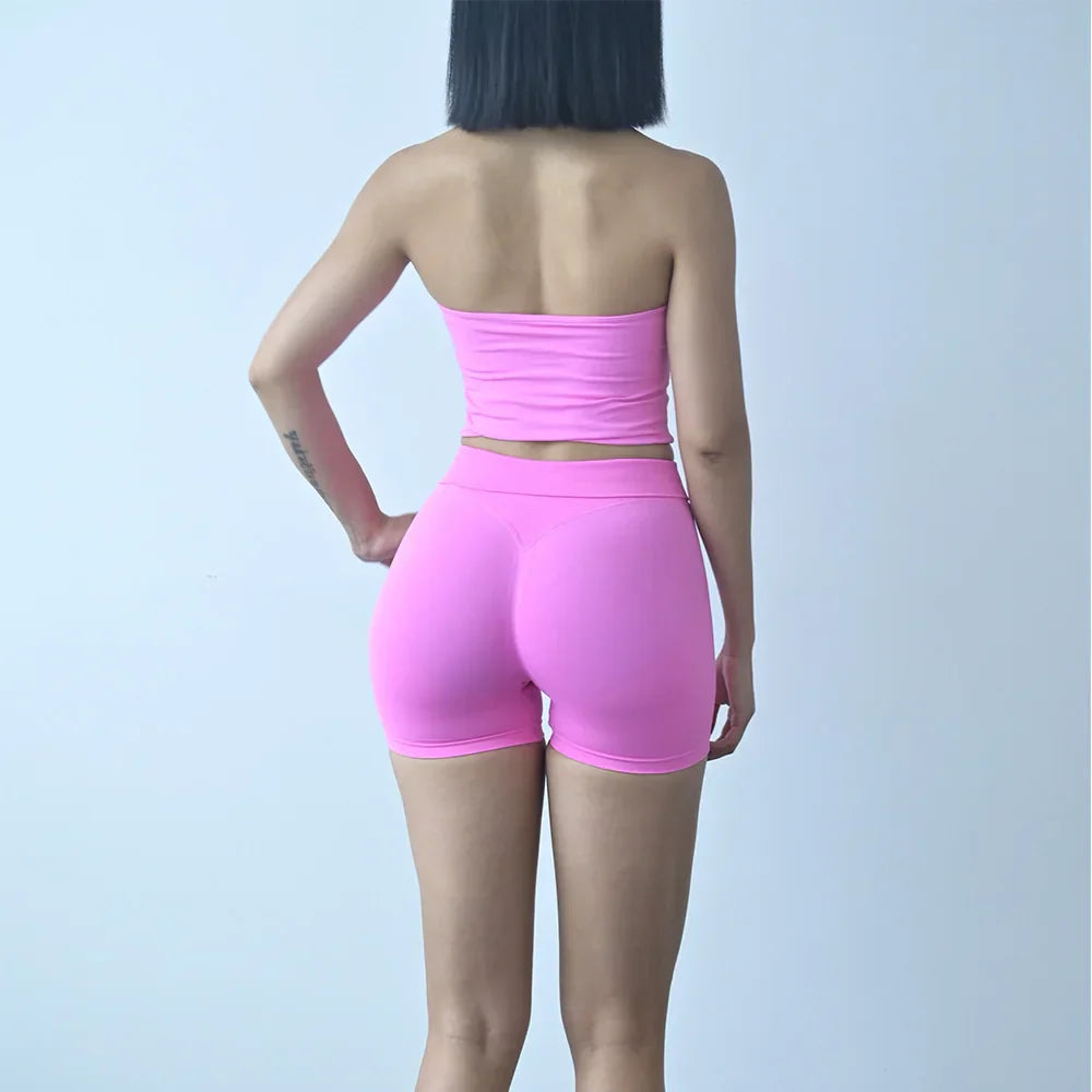 Sexy Halter Neck Beautiful Back High Waist Peach Sports Bras Shorts Suit Pilates Gathering Yoga Vest Training Fitness Bra Sets