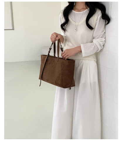 Retro Faux Suede Tote Women Bag Large Capacity Shoulder Bags for Women 2026 Matte Texture Designer Handbags and Purses Shopper