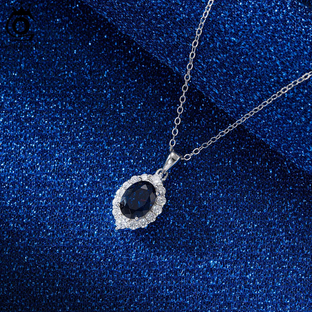 Created Sapphire Sterling Silver Pendant Necklace Women's Trendy Tear Drop Pendant Anniversary Jewelry Gift LZN06