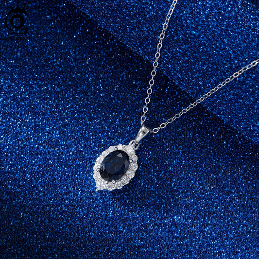 Created Sapphire Sterling Silver Pendant Necklace Women's Trendy Tear Drop Pendant Anniversary Jewelry Gift LZN06