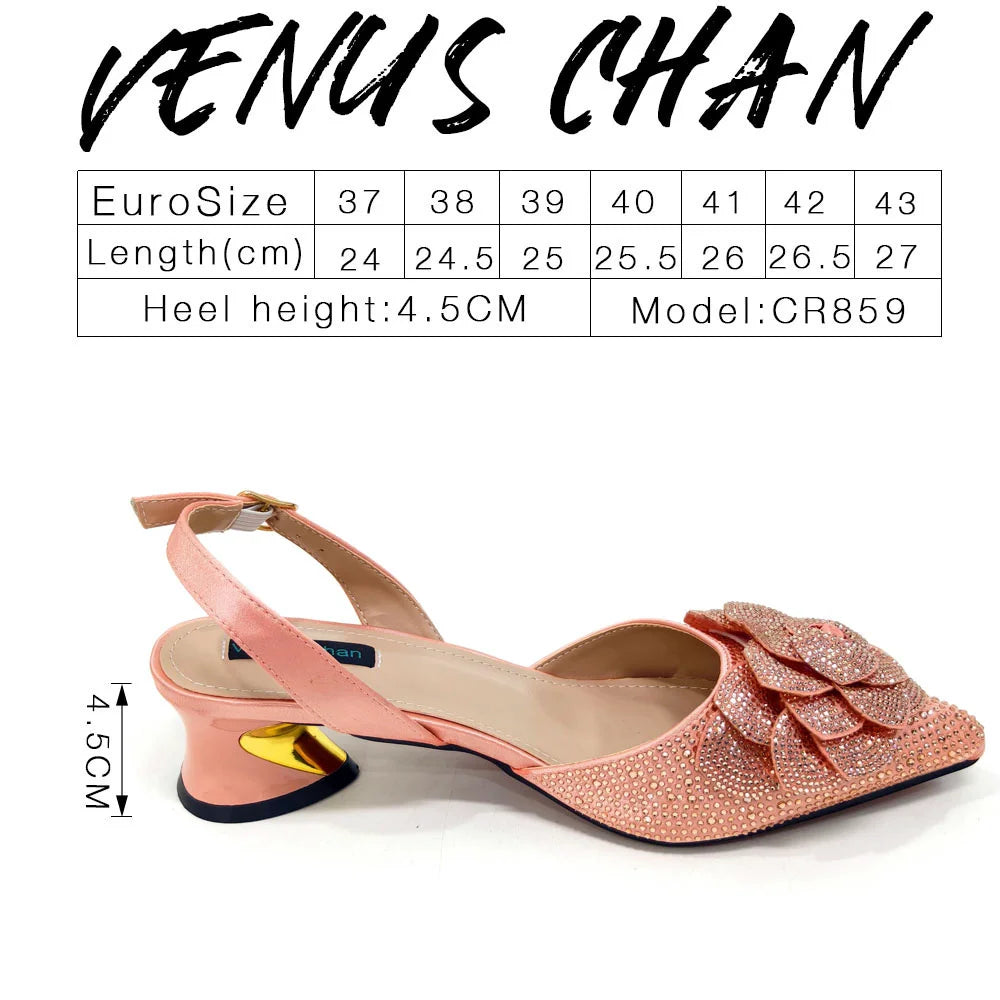 Fashion Ladies Evening Shoes And Bags Paired With Handmade Petal Wine Color Pointed Toe Mid-Heel Nigerian Women Party Shoes