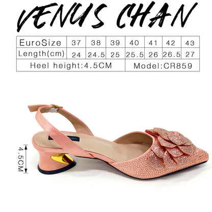 Fashion Ladies Evening Shoes And Bags Paired With Handmade Petal Wine Color Pointed Toe Mid-Heel Nigerian Women Party Shoes