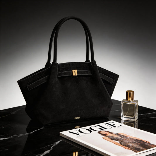 Women's High Quality Vintage Dumpling Bag Black Faux Suede, Vegan Leather Crossbody Shoulder Tote Handbag for Everyday